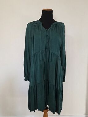 Terra & Sky Women's Emerald Green Long Sleeve Tiered Dress Size 14